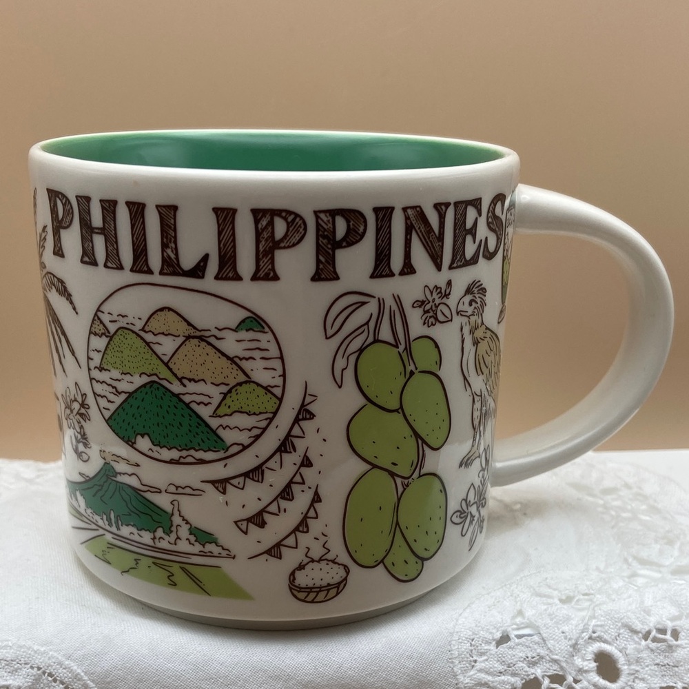 Starbucks Philippines Green and White Ceramic Mug